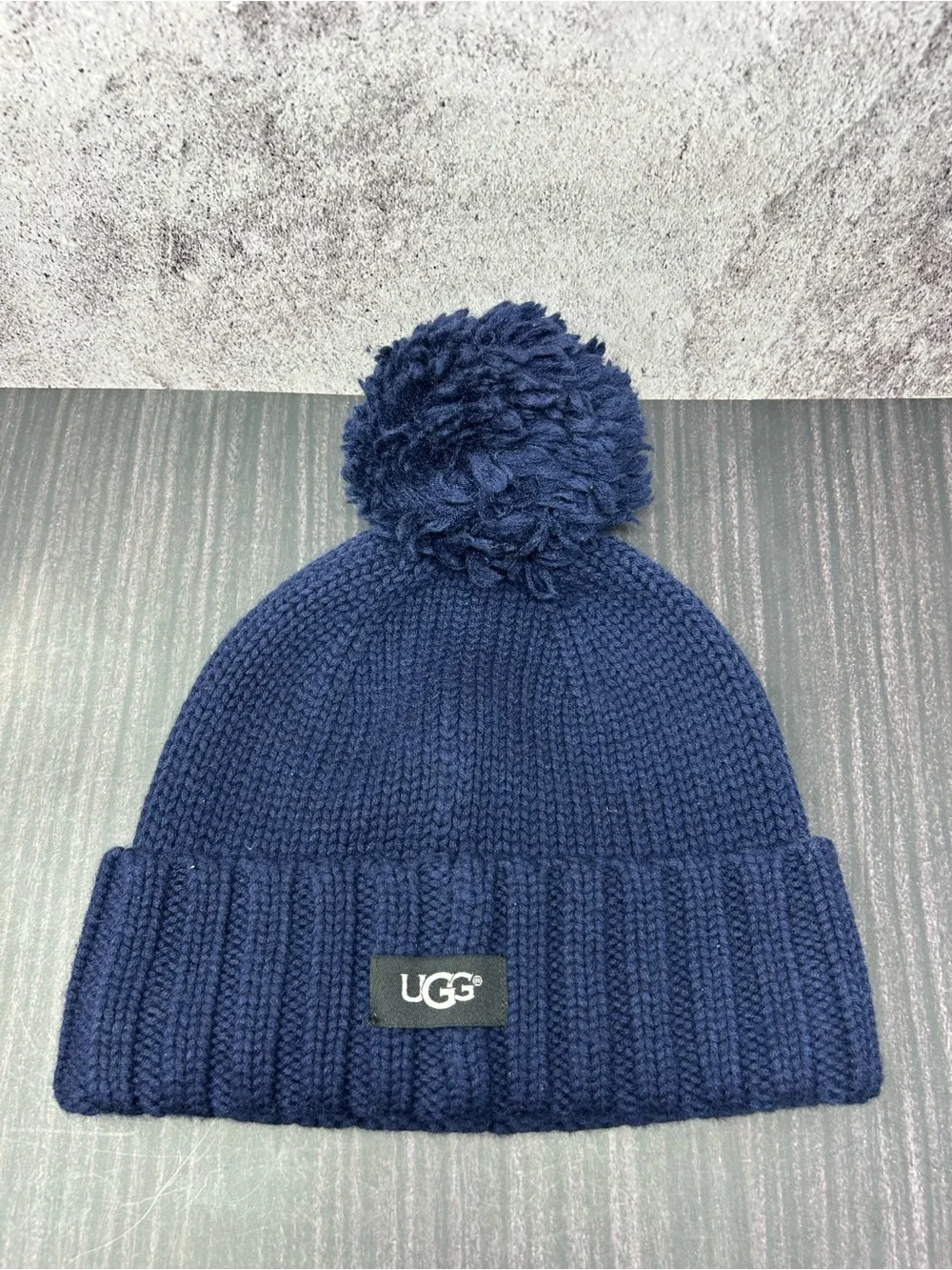 UGG M Rib Pom Hat Wool Blend Pom Navy One Size Women Knit Winter
